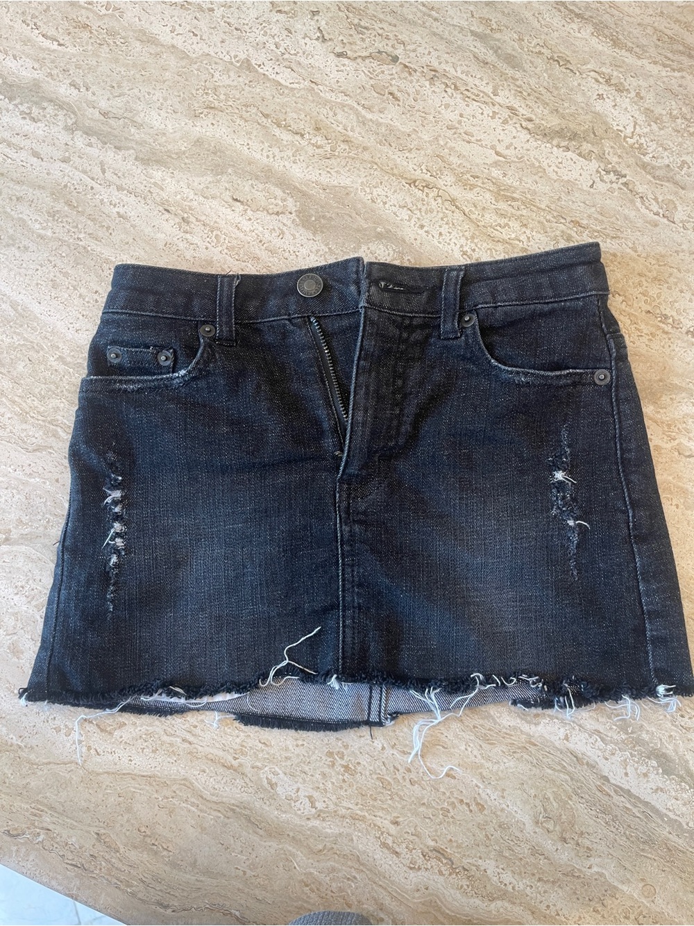 Katie J NYC Frayed Hem Stretch Black Denim Mini Skirt (Girls M)